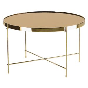 Coffee Table Golden Brown Tempered Glass Top Gold Metal Legs Round Glam Shiny Beliani