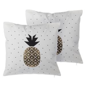 Set of 2 Decorative Cushions White Pineapple Gold Foil Print 45 x 45 cm Decor Accessories Beliani
