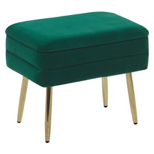 Storage Bench Dark Green Polyester Velvet Upholstery Golden Iron Legs Glam Design Living Room Footstool Beliani