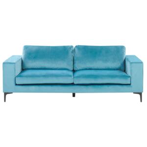 Sofa Light Blue Velvet Fabric Upholstered 3 Seater with Track Arms Black Metal Legs Modern Living Room Beliani