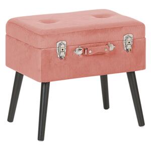Stool with Storage Pink Corduroy Upholstered Black Legs Suitcase Design Buttoned Top Beliani