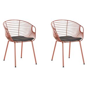 Set of 2 Dining Chairs Copper Metal Wire Design Faux Leather Black Seat Pad Glam Industrial Modern Beliani