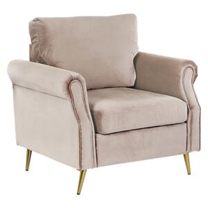 Armchair Taupe Velvet Fabric Upholstery Gold Metal Legs Removable Seat and Back Cushions Retro Glam Style Beliani
