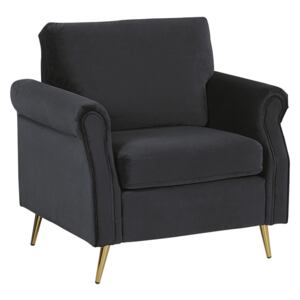 Armchair Black Velvet Fabric Upholstery Gold Metal Legs Removable Seat and Back Cushions Retro Glam Style Beliani