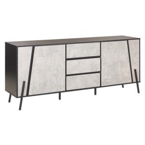 Sideboard Concrete Effect with Black 2 Cabinets 3 Drawers Metal Legs Industrial Design Beliani