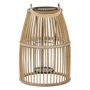 Lantern Beige Bamboo Wood 32 cm with Glass Holder Boho Style Indoor and Outdoor Beliani
