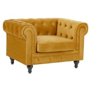 Chesterfield Armchair Yellow Velvet Fabric Upholstery Dark Wood Legs Contemporary Beliani