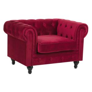Chesterfield Armchair Dark Red Velvet Fabric Upholstery Dark Wood Legs Contemporary Beliani