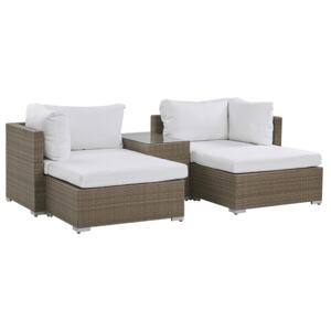 Garden Lounge Set Brown White Cushions PE Rattan for 2 People 3 Piece Outdoor Set with Side Table Beliani