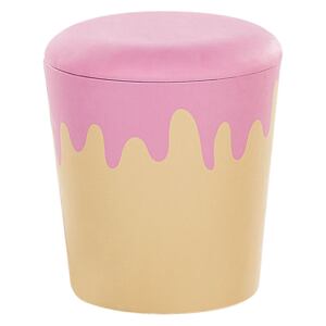 Kids Pouffe Beige and Pink Velvet Upholstered Cupcake Shape Footstool Beliani