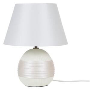 Table Lamp Off-White Ceramic Base Faux Silk Cone Shade Bedside Creme Table Lamp Beliani