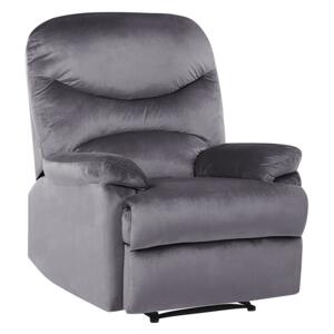 Recliner Chair Grey Velvet Upholstery Push-Back Manually Adjustable Back and Footrest Retro Design Armchair Beliani