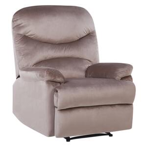 Recliner Chair Taupe Velvet Upholstery Push-Back Manually Adjustable Back and Footrest Retro Design Armchair Beliani