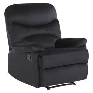 Recliner Chair Black Velvet Upholstery Push-Back Manually Adjustable Back and Footrest Retro Design Armchair Beliani