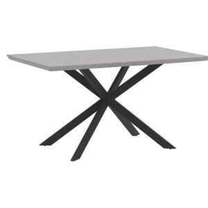 Dining Table Concrete Effect Wooden Top Black Metal Legs 140 x 80 cm 6 Seater Rectangular Industrial Beliani
