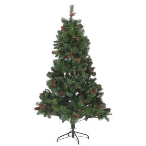 Artificial Christmas Tree Green Pre Lit 180 cm Synthetic Hinged Branches LED Fairy Lights Pine Cones Holly Berries Holiday Beliani