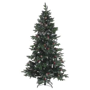 Artificial Snow Christmas Tree Green PVC Metal Base 210 cm with Pine Cones Holly Berries Traditional Beliani