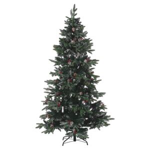 Artificial Snow Christmas Tree Green PVC Metal Base 180 cm with Pine Cones Holly Berries Traditional Beliani