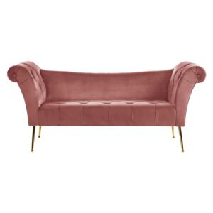 Chaise Lounge Pink Velvet Upholstery Tufted Double Ended Seat with Metal Gold Legs Beliani