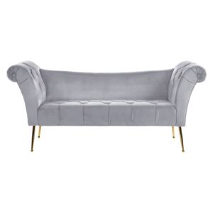 Chaise Lounge Grey Velvet Upholstery Tufted Double Ended Seat with Metal Gold Legs Beliani