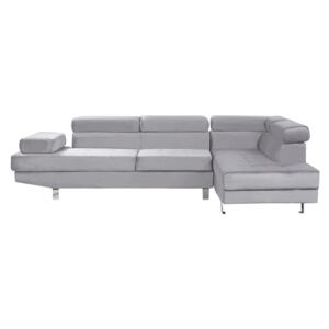 Corner Sofa Grey Velvet L-shaped 5 Seater Adjustable Headrests and Armrests Modern Living Room Couch Beliani