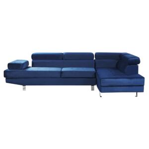 Corner Sofa Navy Blue Velvet L-shaped 5 Seater Adjustable Headrests and Armrests Modern Living Room Couch Beliani