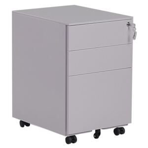 Office Storage Unit Grey Stainless Steel with Castors 3 Drawers Key-Locked Industrial Design Beliani