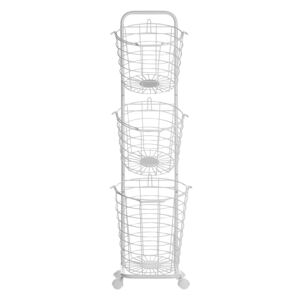 3 Tier Wire Basket Stand White Metal with Castors Handles Detachable Kitchen Bathroom Storage Accessory for Towels Newspaper Fruits Vegetables Beliani