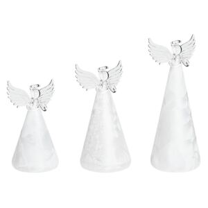 Set of 3 Decorative Angels White Glass LED Illuminated Figurines Christmas Holiday Season Decoration Beliani