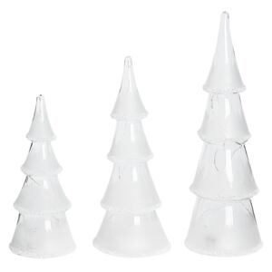 Set of 3 Decorative Christmas Trees White Glass LED Illuminated Figurines Holiday Season Festive Decoration Beliani