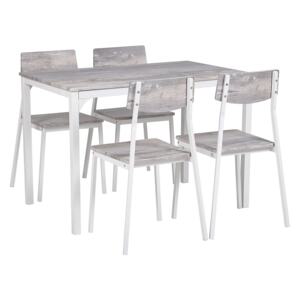 Dining Set Grey Top White Steel Legs Rectangular Table 110 x 70 cm 4 Chairs Modern Beliani