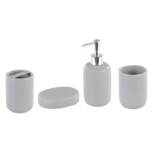 Bathroom Accessories Set Grey Ceramic Minimalistic Soap Dispenser Toothbrush Holder Tumblers Beliani