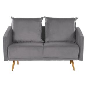 Sofa Grey Velvet 2 Seater Back Cushioned Seat Metal Golden Legs Retro Glam Beliani