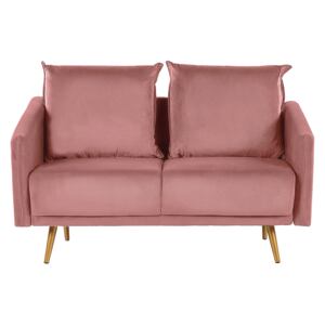 Sofa Pink Velvet 2 Seater Back Cushioned Seat Metal Golden Legs Retro Glam Beliani