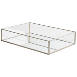 Decorative Tray Silver Metal and Glass Rectangular 30 x 20 cm Accent Piece for Jewellery Candles Beliani