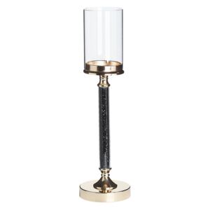 Candle Holder Gold Metal Pillar Glass Shade 48 cm Glamour Accent Piece Decoration Table Centrepiece Beliani