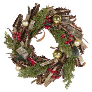 Christmas Wreath Green with Red Synthetic Material Wooden Pine Cones Cranberry Traditional Design Round 35 cm Beliani