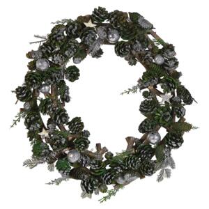 Christmas Wreath Green with Silver Synthetic Material Wood Pine Cones Traditional Design Round 50 cm Beliani