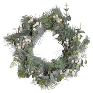 Christmas Wreath Green Synthetic Material Natural Wood Artificial Snow Traditional Design Round 54 cm Beliani