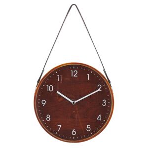 Wall Clock Brown MDF Faux Leather Vintage Design Round 26 cm Beliani