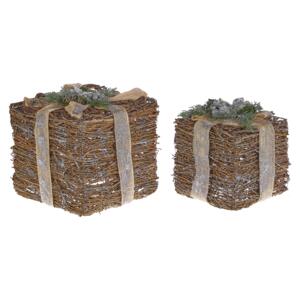 Decorative Gift Boxes Silver Wooden Christmas Decor Set of 2 Square Various Sizes Rustic Design Beliani