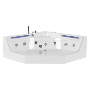 Corner Whirlpool Bath White with LED and Massage Jets Modern Design for 2 People Beliani