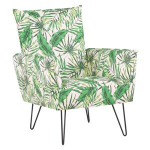 Armchair White with Green Fabric Leaf Pattern Metal Hairpin Legs Living Room Bedroom Accent Chair Beliani