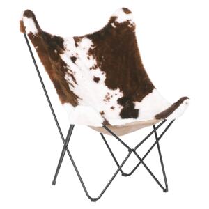 Armchair Brown with White Faux Fur Black Metal Hairpin Legs Butterfly Chair Cow Pattern Traditional Retro Living Room Bedroom Beliani
