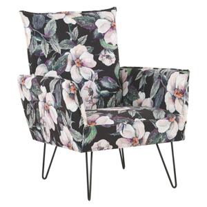 Armchair Black Fabric Floral Pattern Metal Hairpin Legs Living Room Bedroom Accent Chair Beliani