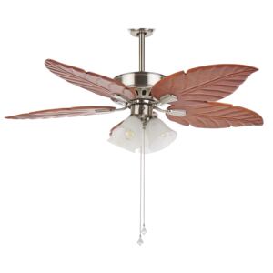 Ceiling Fan with Light Silver Metal Wooden Leaf-Shaped Reversible Blades with Pull Chain Speed Control Retro Design Beliani