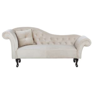 Chaise Lounge Beige Velvet Button Tufted Upholstery Left Hand Rolled Arms with Cushion Beliani