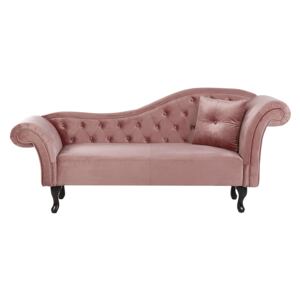 Chaise Lounge Dark Pink Velvet Button Tufted Upholstery Right Hand with Cushion Beliani