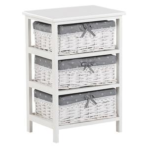Storage Unit White Wood MDF 58 x 40 cm 3 Wicker Baskets with Grey Fabric Lining Bedside Table Children's Room Furniture Beliani