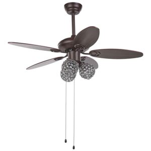 Ceiling Fan with Light Brown Metal 3 Acrylic Glass Round Shades Reversible Blades with Pull Chain Speed Control Retro Design Beliani